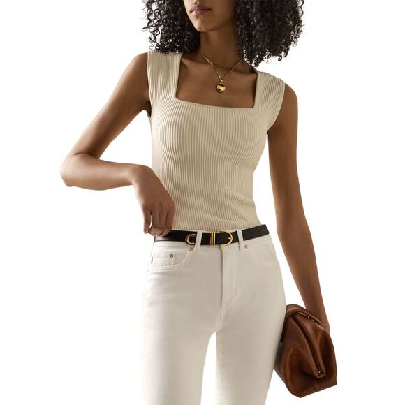 DL1961 Womens Instasculpt Rib Square Neck Top Medium Ecru - NWT $179